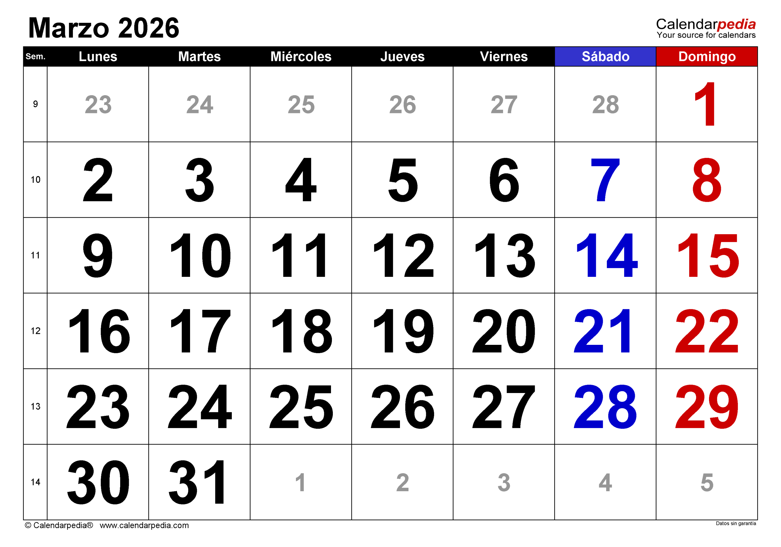 Calendario marzo 2026: fechas clave y planificación